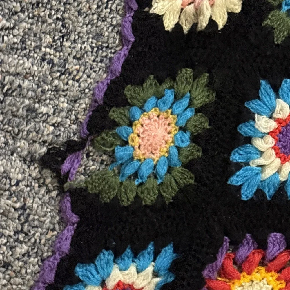 (4) VTG 60's Colorful Granny Square Geometric Crochet Afghan Lap Throw Blankets